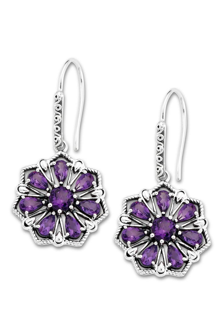 Sterling Silver Semiprecious Stone Flower Drop Earrings, Main, color, PURPLE