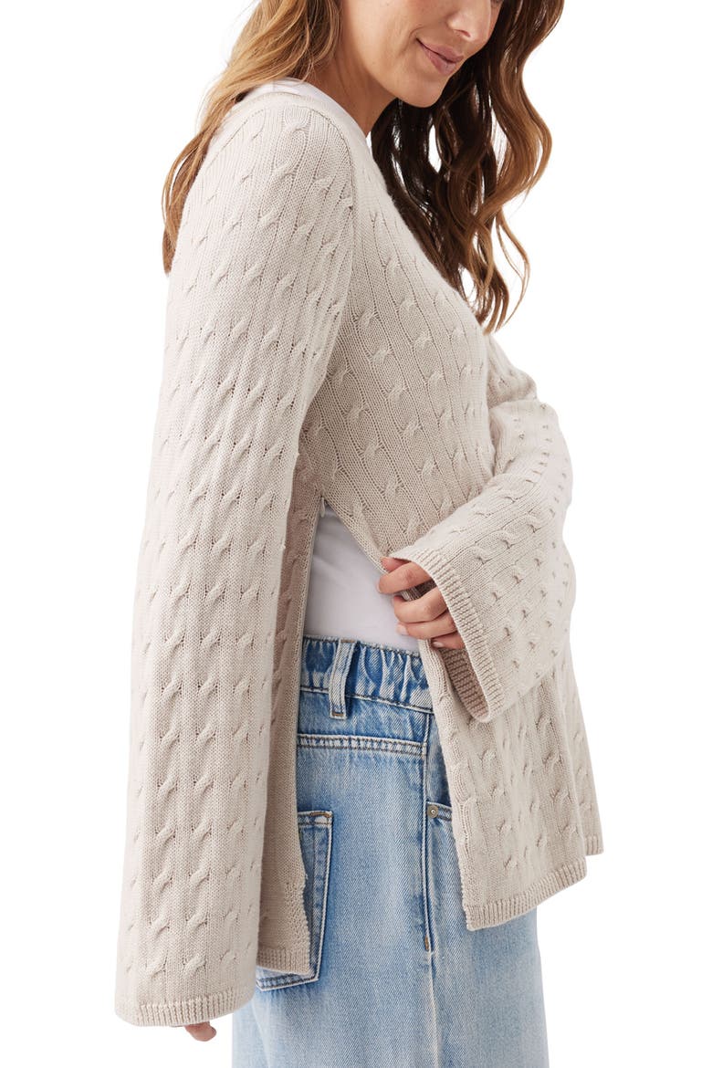 Carla Cable Maternity/Nursing Knit Sweater, Alternate, color, Fawn