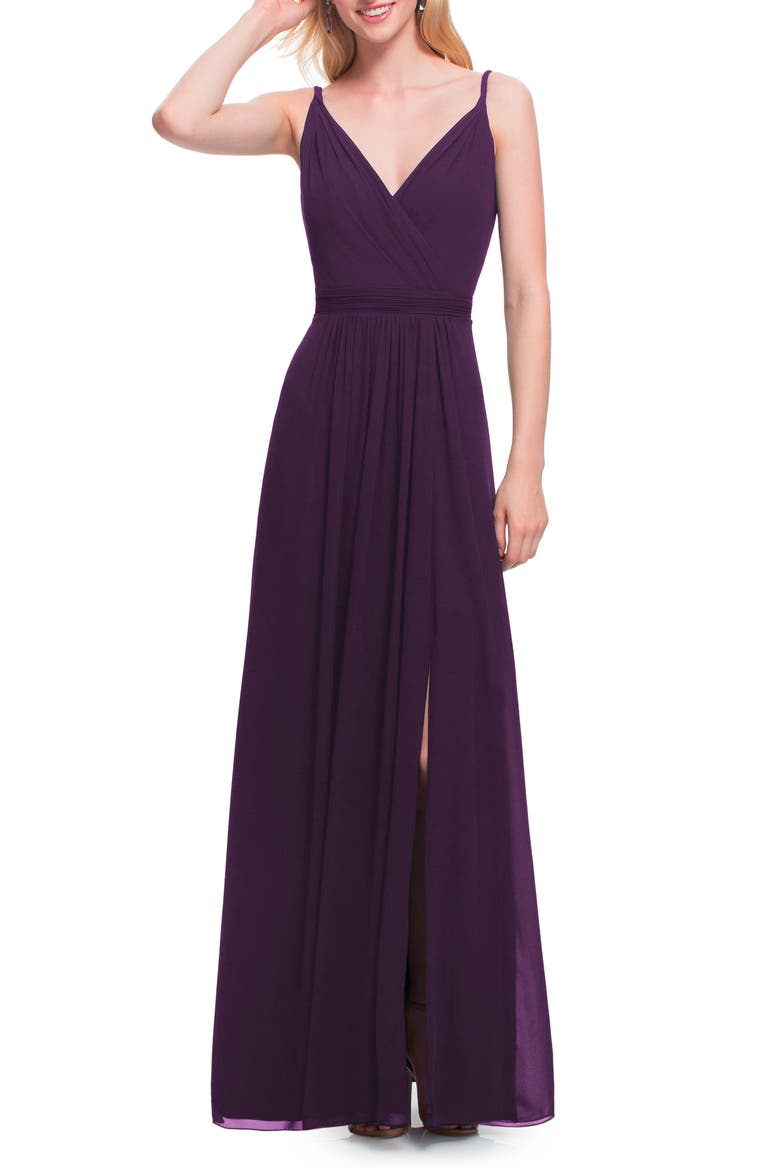 Surplice Neck Chiffon A-Line Gown, Main, color, PLUM
