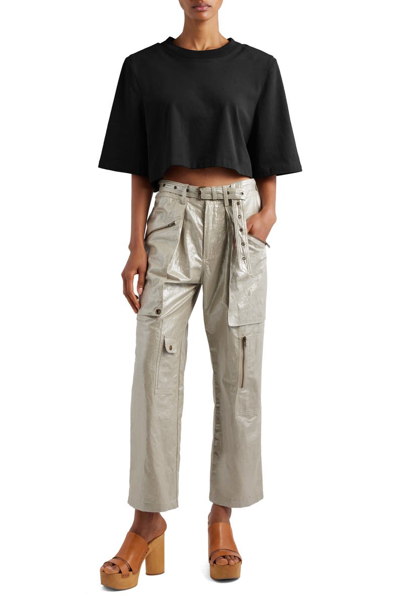 Isabel Marant Zaely Shoulder Pad Crop Cotton T-Shirt, Alternate, color, 