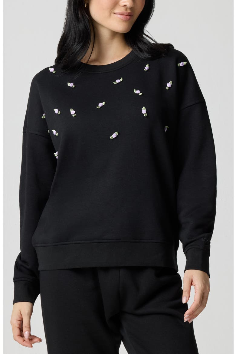 Rosette Oversize Pullover, Main, color, BLACK