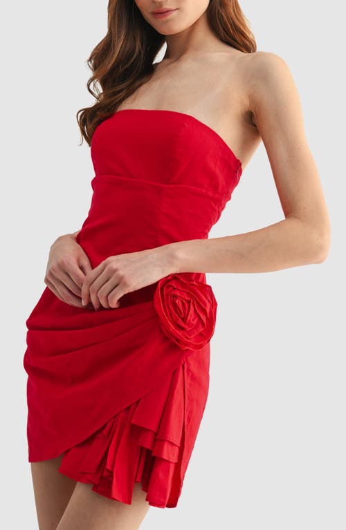 Lush Rose Appliqué Minidress In Red