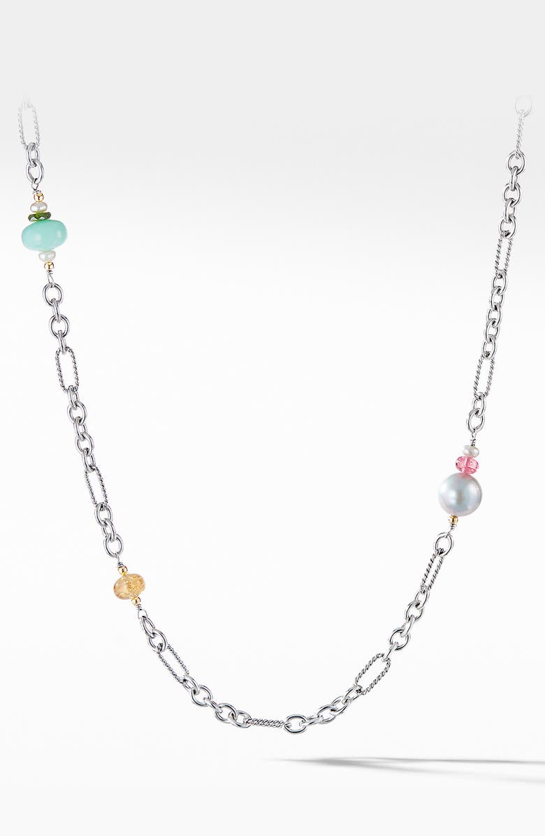 David Yurman Signature Bead and Chain Necklace with Silver Pearl and 18K Yellow Gold, Main, color, 