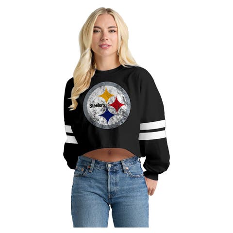 Women's Spirit Jersey  Black Pittsburgh Steelers Oversized Cropped Stripe Long Sleeve T-Shirt