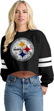 SPIRIT JERSEY Women's Spirit Jersey Black Pittsburgh Steelers Oversized Cropped Stripe Long Sleeve T-Shirt