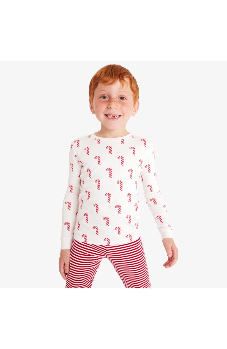Primary Kids Organic Long Sleeve PJ Top In Festive Prints, Alternate, color, Ivory Candy Canes
