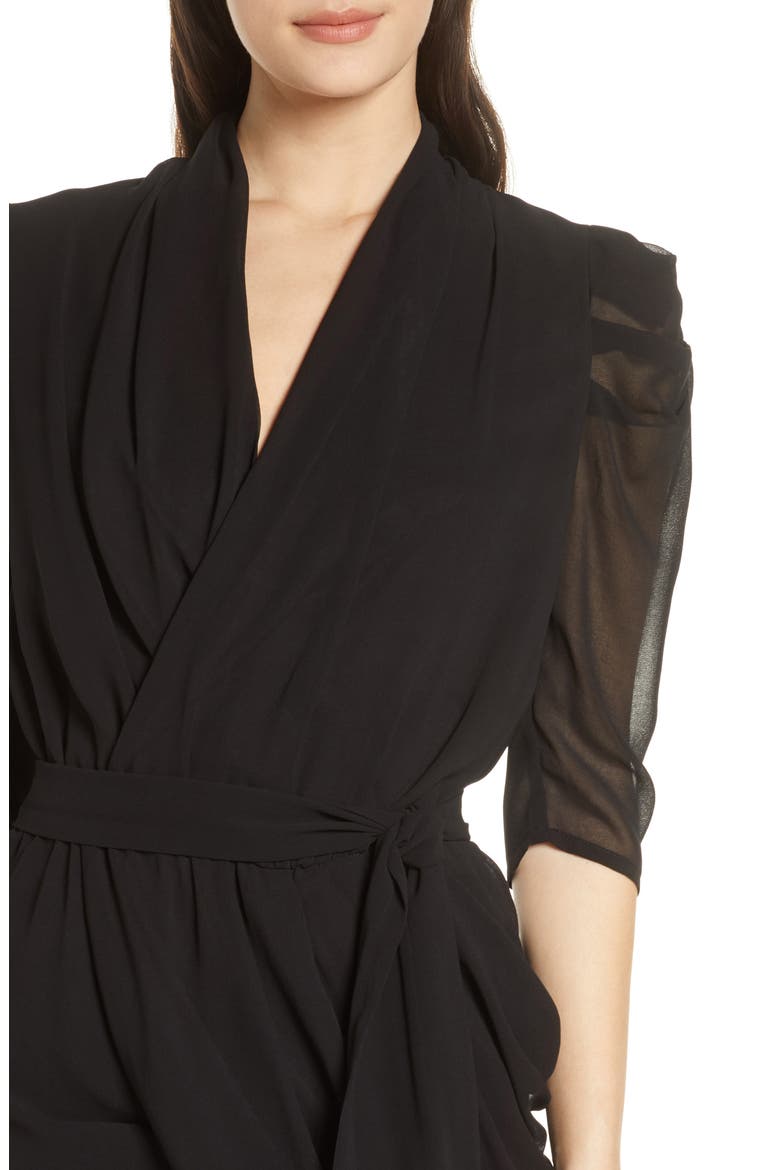 Antoinette Faux Wrap Mini Dress, Alternate, color, BLACK