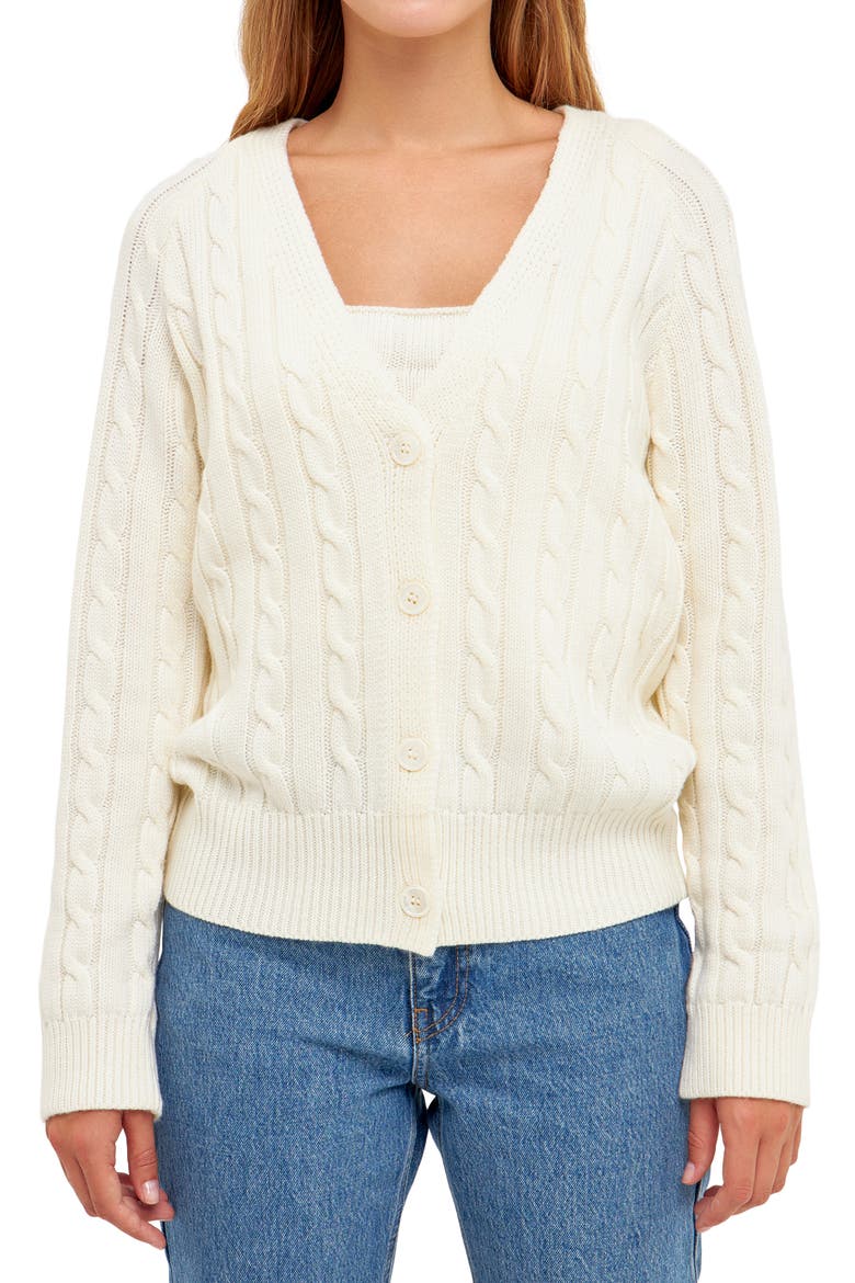 Cable Knit Cardigan, Alternate, color, IVORY