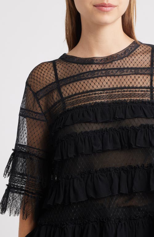 The Great . Winter Lace & Mesh Top In Black