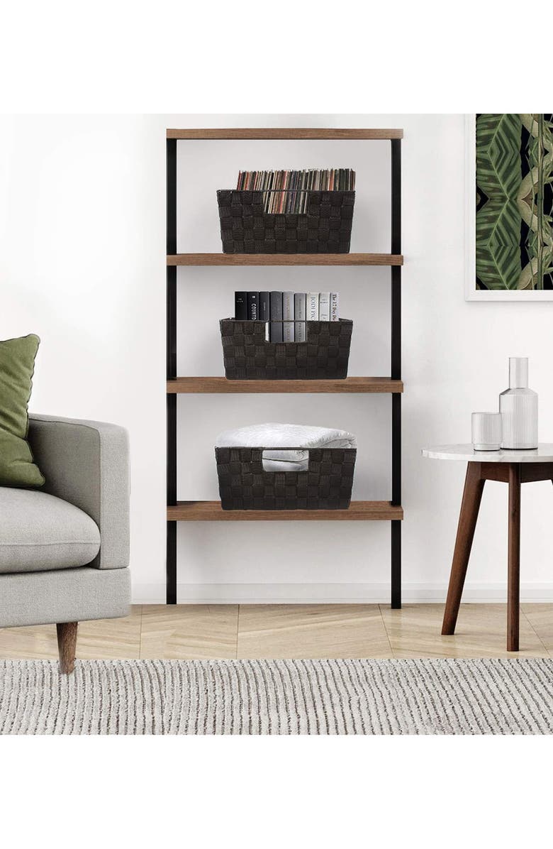 SORBUS Woven Strap Tote Baskets - Set of 3, Alternate, color, Black