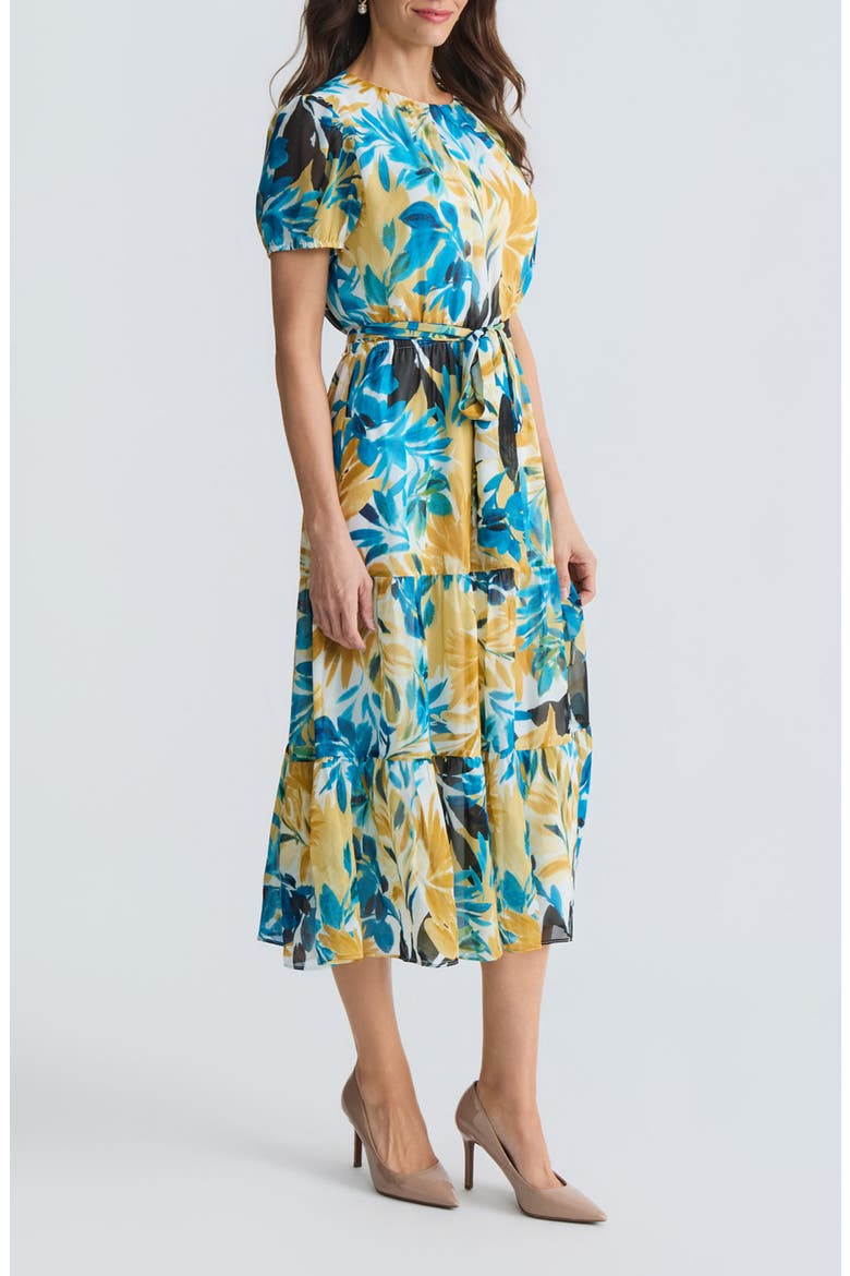 Floral Tiered Midi Dress, Alternate, color, BUTTERSCOTCH MULTI