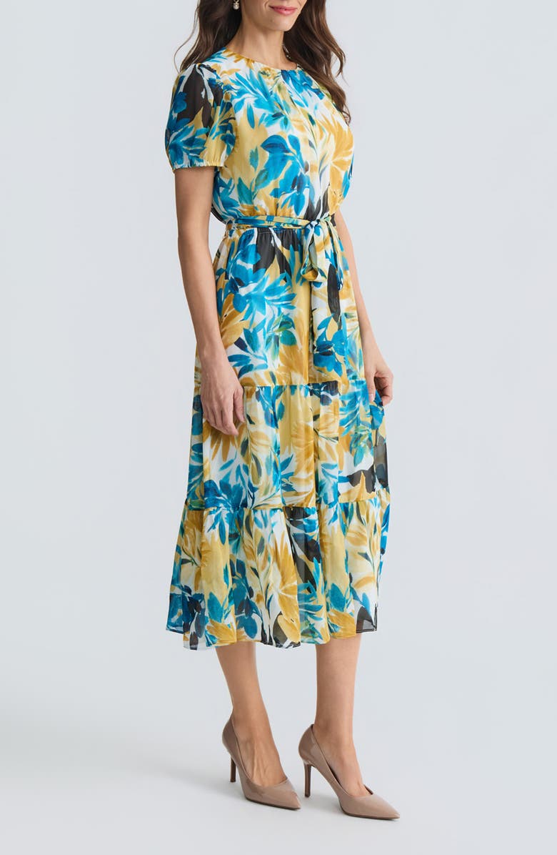 KASPER Floral Tiered Midi Dress, Alternate, color, Butterscotch Multi
