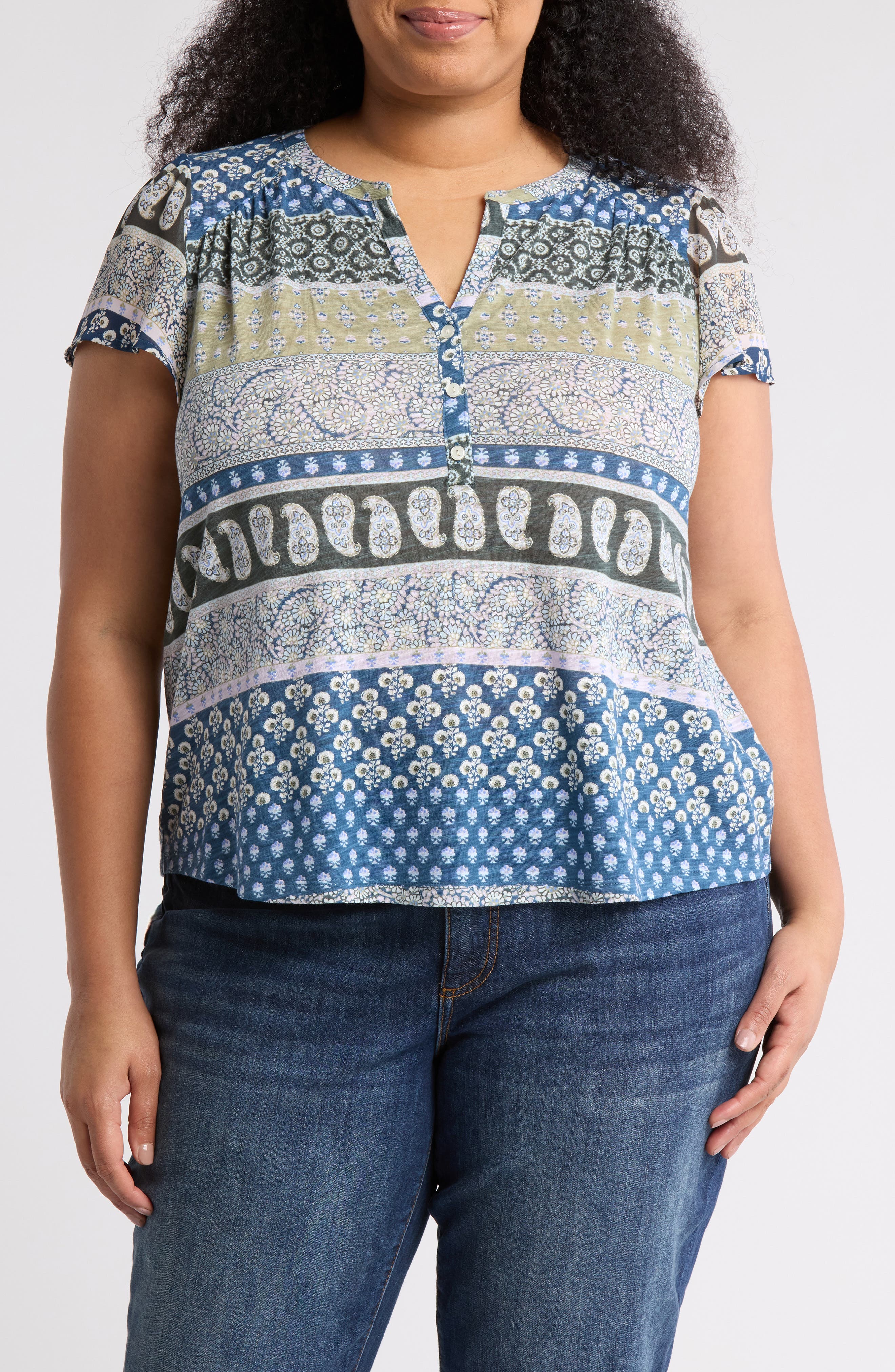 lucky brand embroidered yoke top