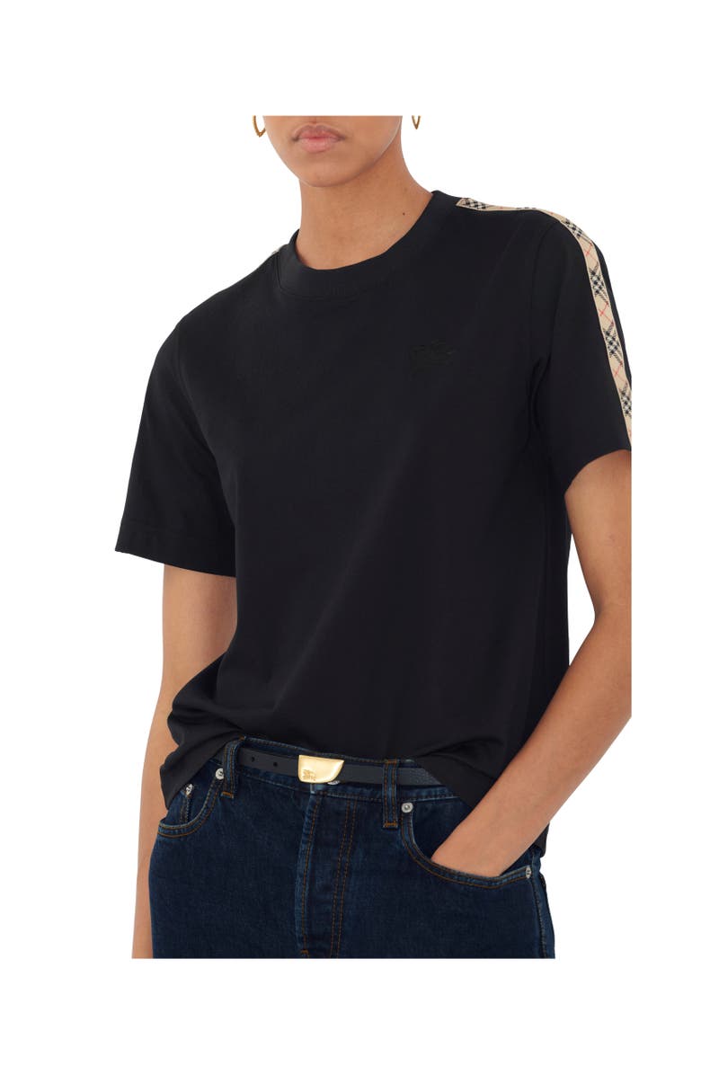Burberry Check Trim Cotton T-shirt, Alternate, color, Black
