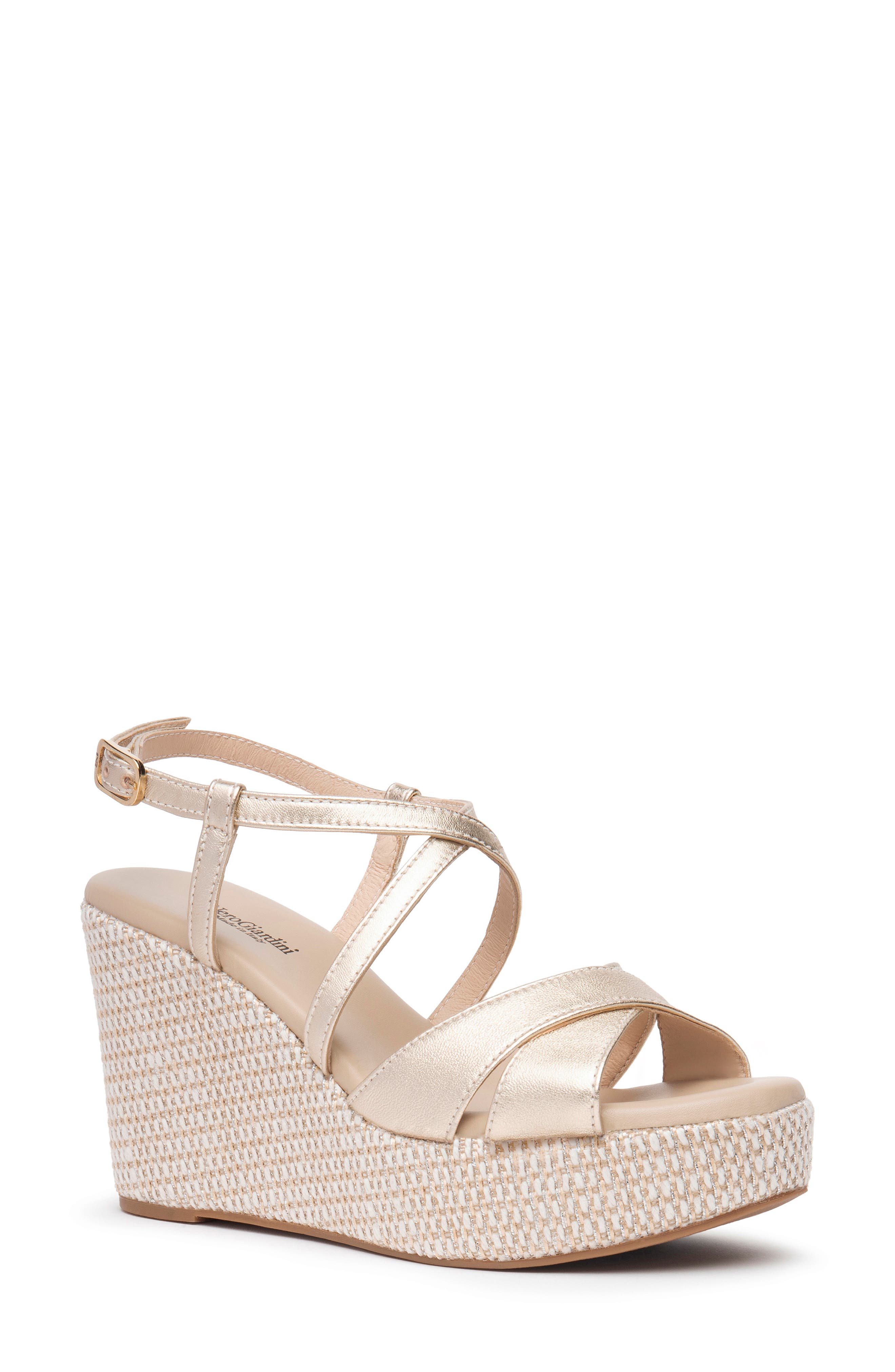 NeroGiardini Strappy Platform Wedge Sandal, Main, color, Gold