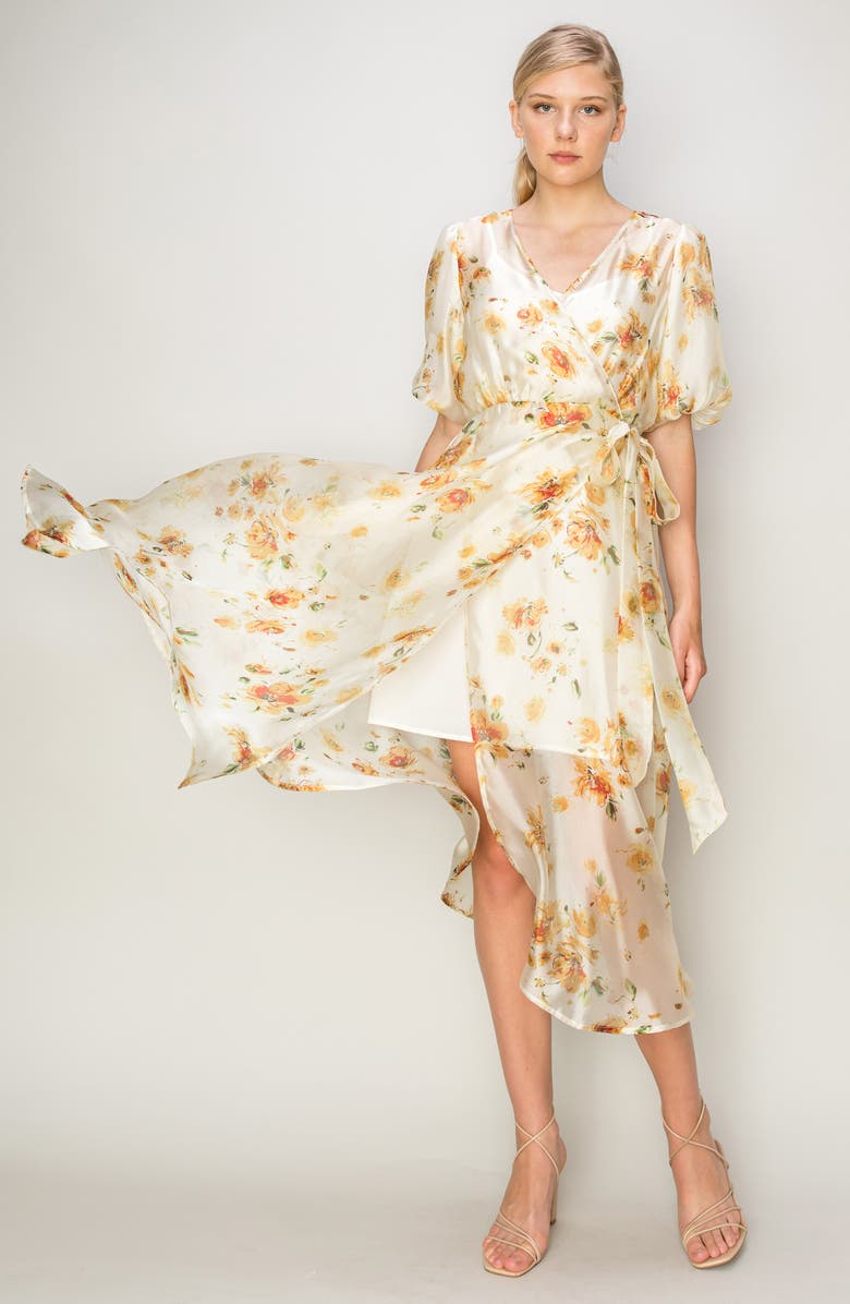 MELLODAY Floral Chiffon Midi Wrap Dress, Alternate, color, 