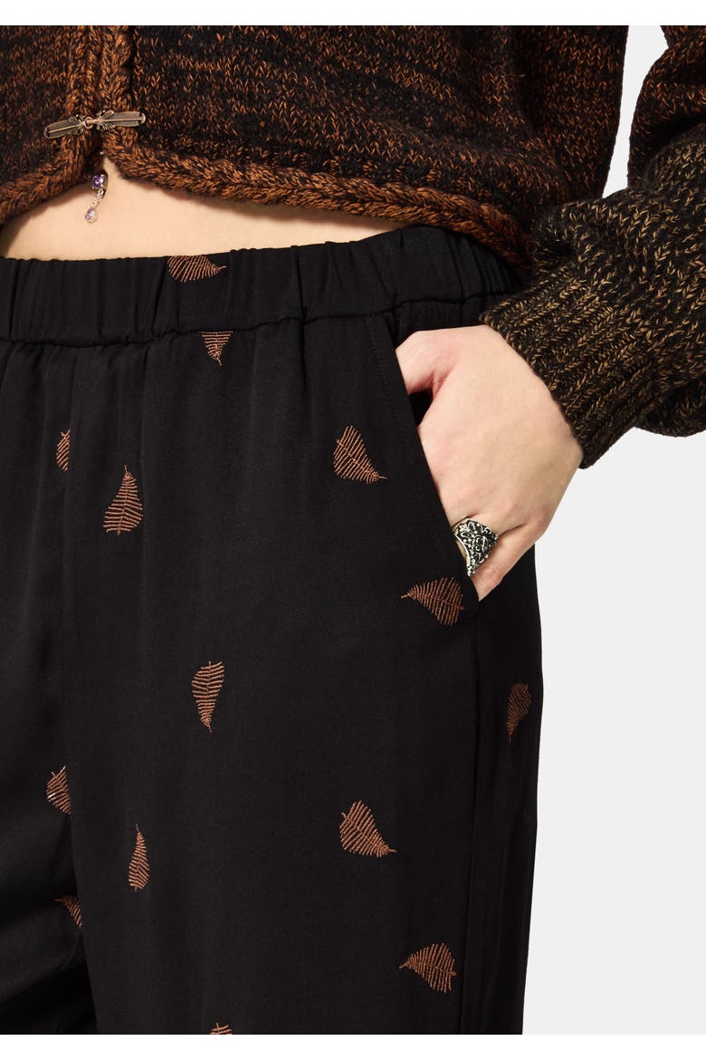 Ruin Fern Embroidered Wide Leg Trouser, Alternate, color, Black