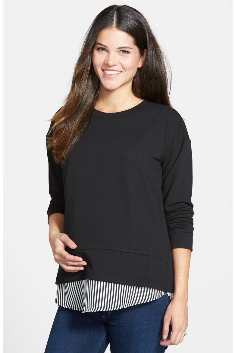 'Alex' Layered Look Maternity/Nursing Sweatshirt, Main, color, BLACK
