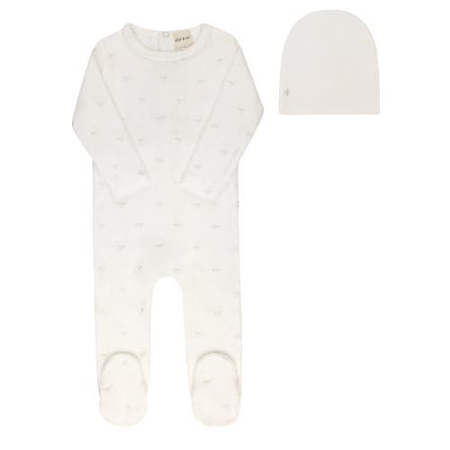 Ely's & Co. Velour Embroidered Floral Collection In White
