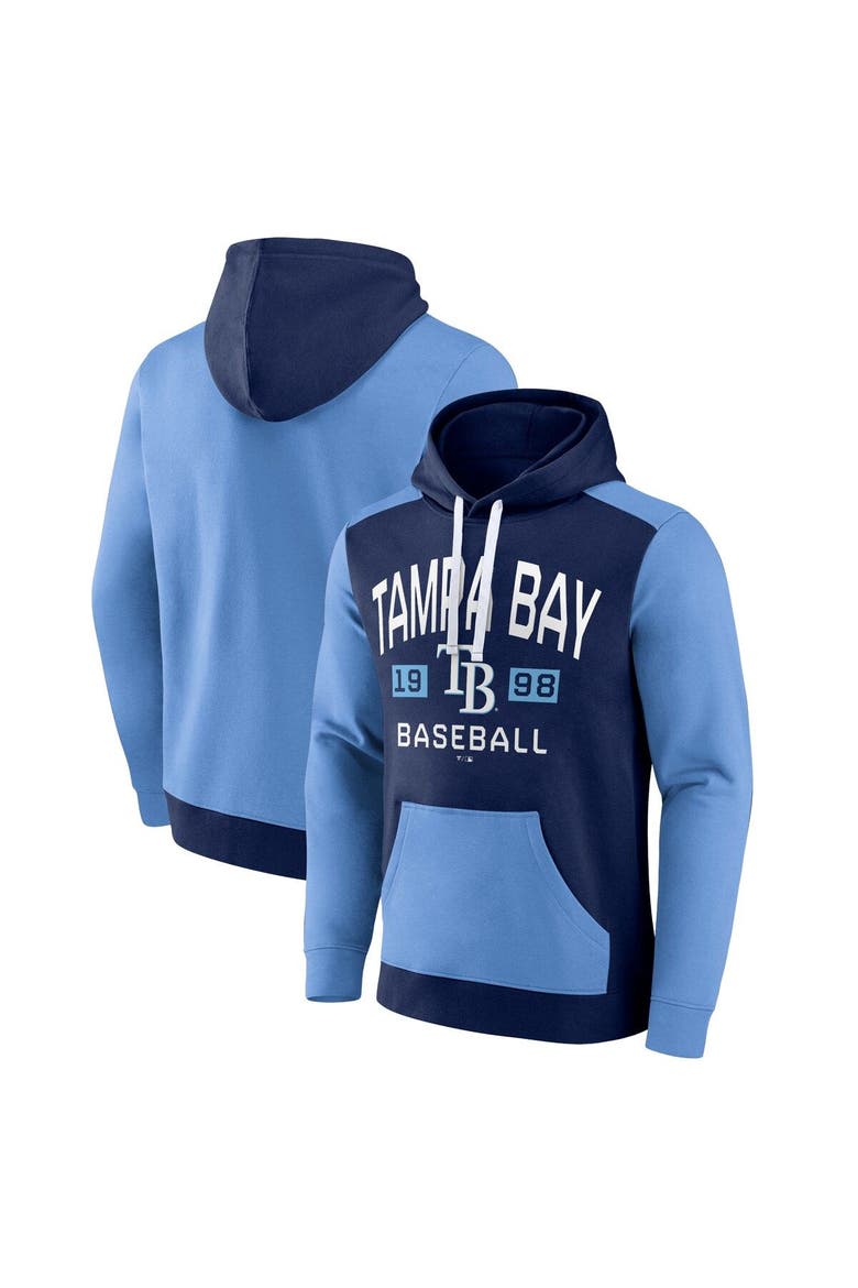 Men's Fanatics Branded Navy/Light Blue Tampa Bay Rays Chip In Pullover Hoodie, Main, color, Navy