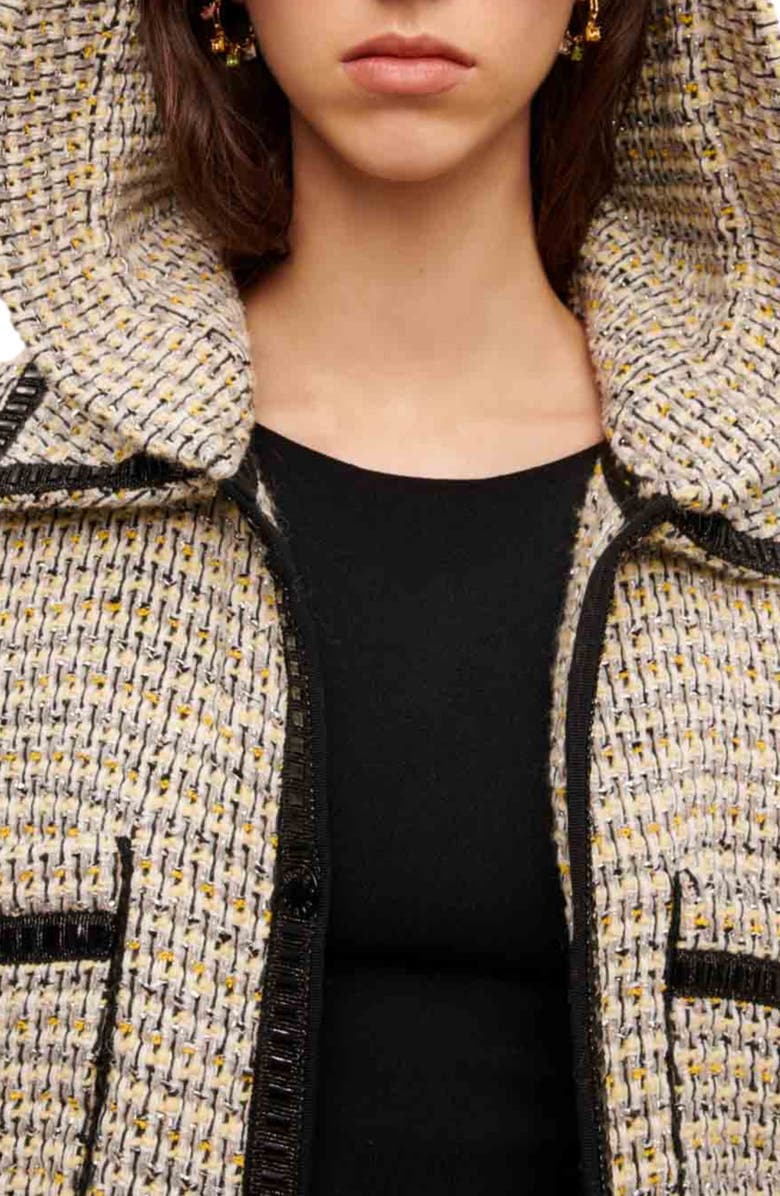 maje Gakota Hooded Tweed Jacket, Alternate, color, 