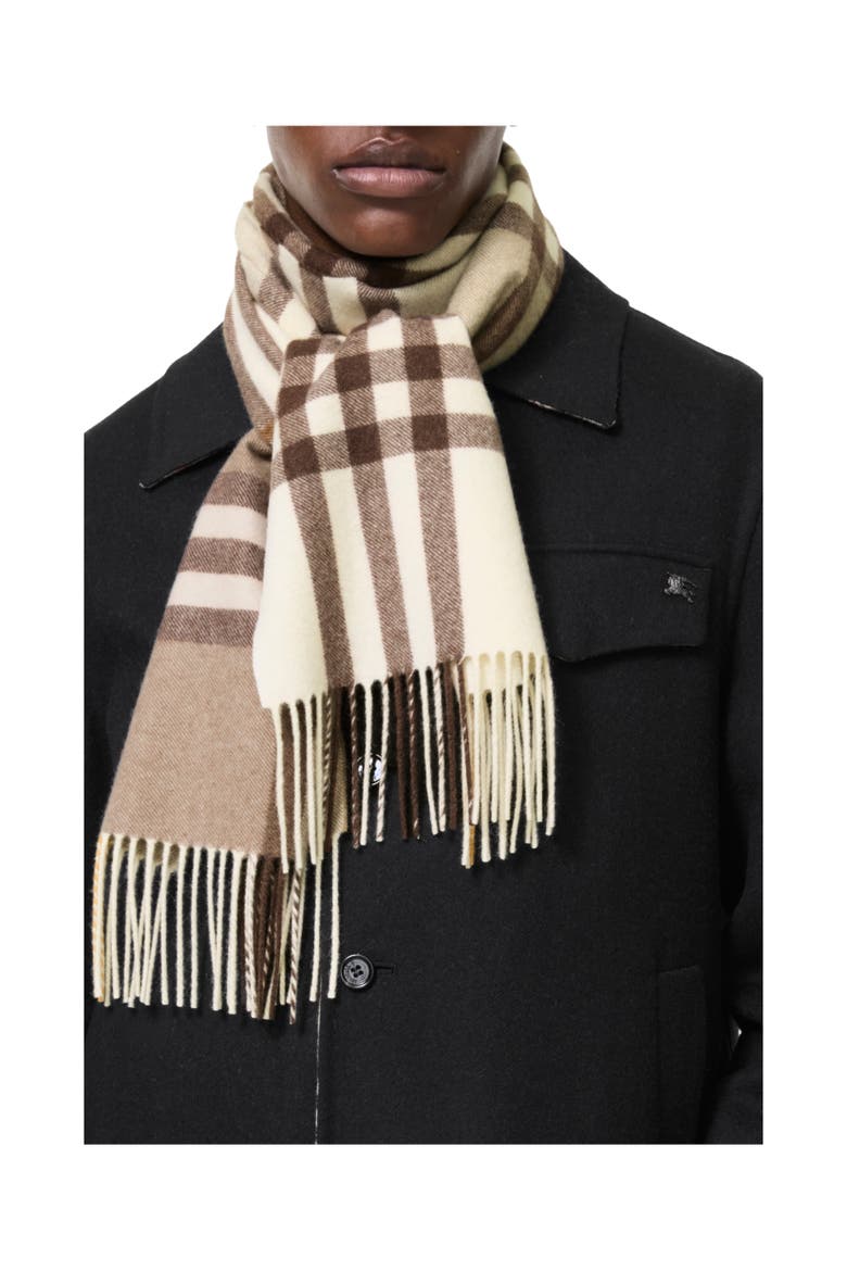 Gradient Check Cashmere Scarf, Alternate, color, Vole beige