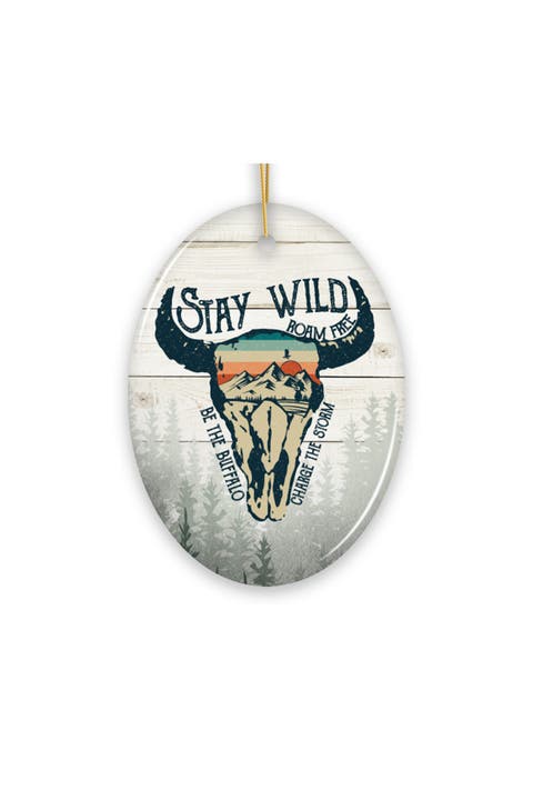 Stay Wild Buffalo Skull Mountain Ceramic Ornament