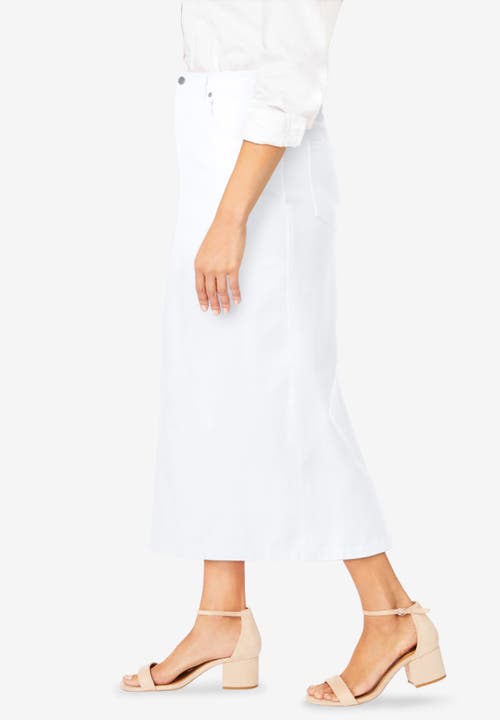 Jessica London Classic Cotton Denim Midi Skirt In White