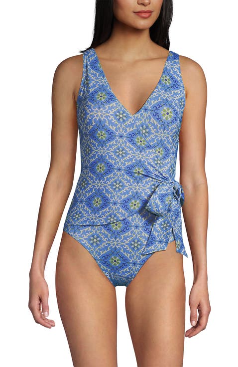 Chlorine Resistant Side Tie Wrap High Leg One Piece Swimsuit