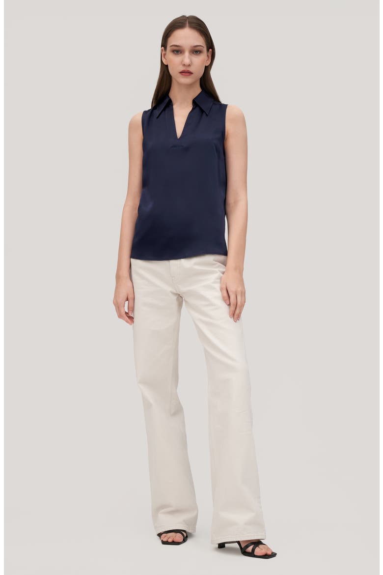 Women's V-Neck Sleeveless Silk Violet Blouse, Alternate, color, Navy Blue