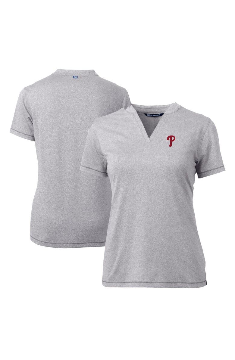 Cutter & Buck Women's Cutter & Buck Heather Gray Philadelphia Phillies DryTec Forge Stretch V-Neck Blade Top, Alternate, color,