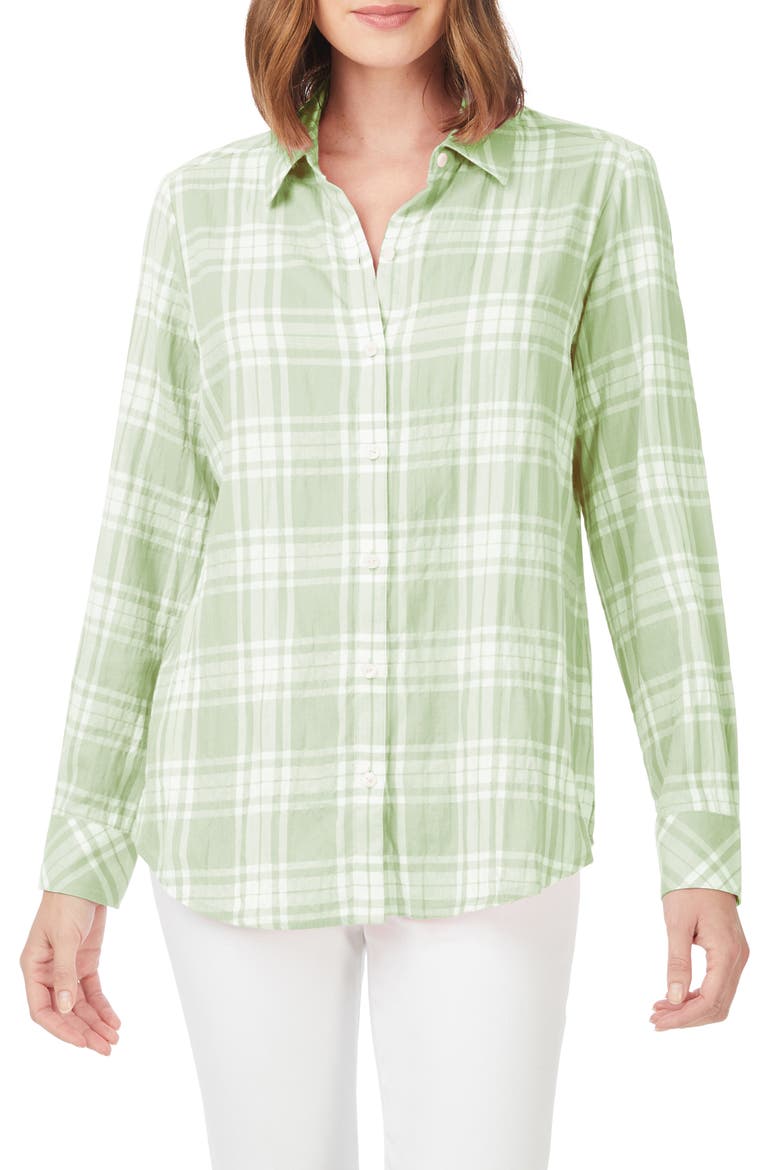 Rhea Plaid Tunic Blouse, Main, color, SEA MIST