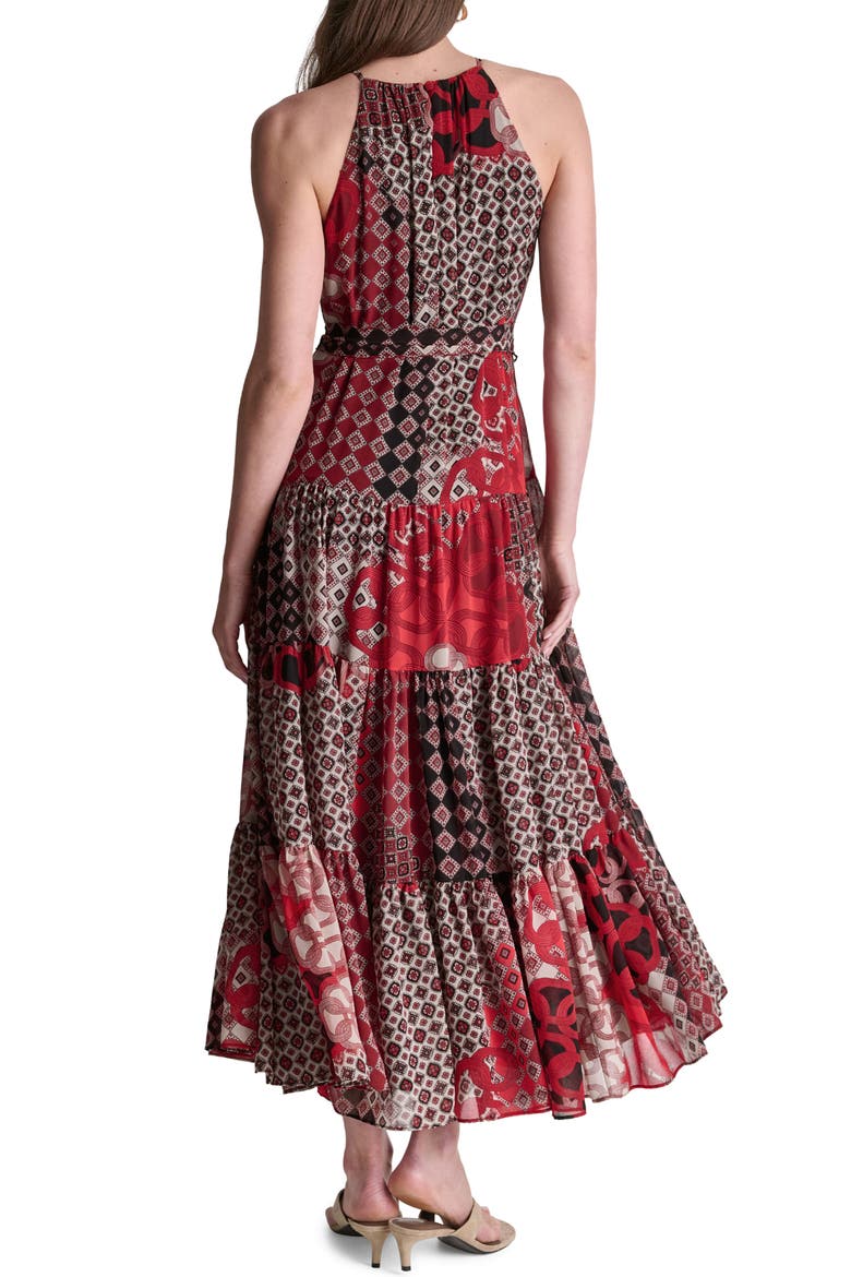 Halter Neck Midi Dress, Alternate, color, FIRE LILY