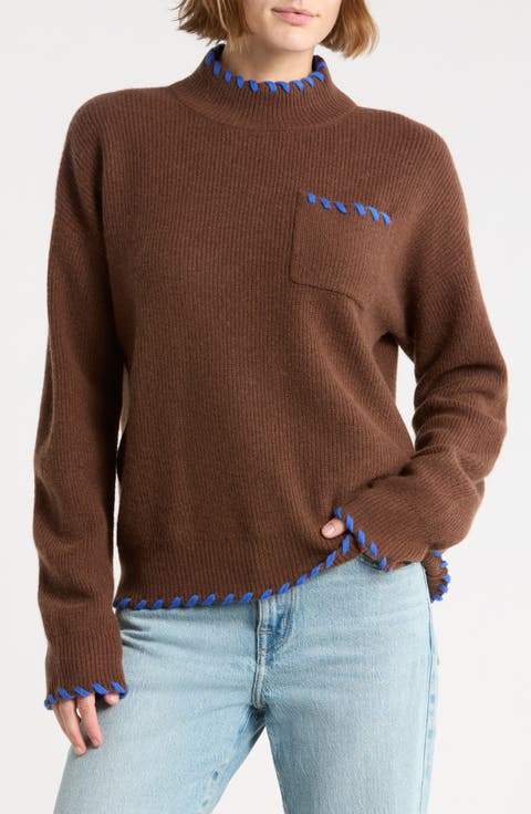 Whipstitch Mock Neck Wool & Cashmere Sweater