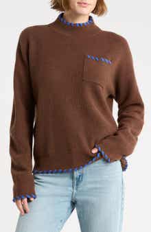 Whipstitch Mock Neck Wool & Cashmere Sweater