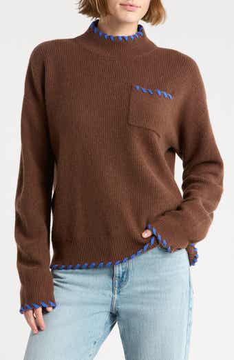 Whipstitch Mock Neck Wool & Cashmere Sweater