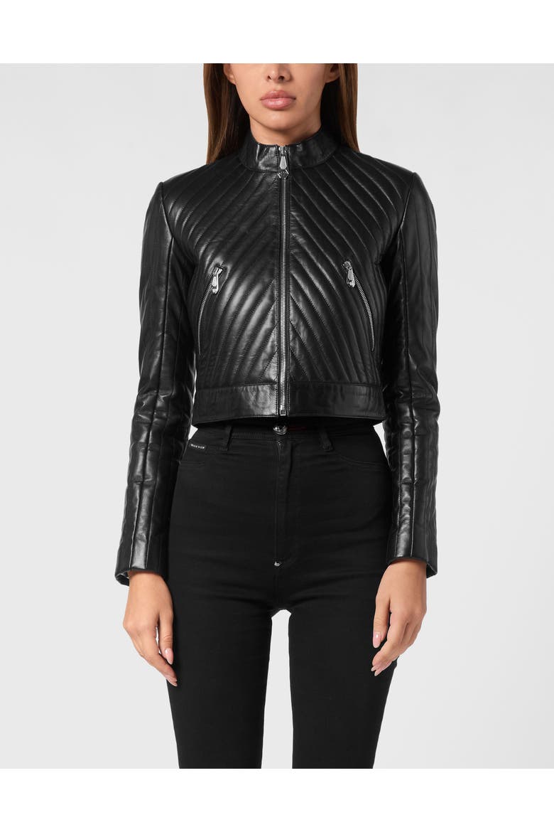 Vintage Leather Biker Jacket Ls Flame Women, Main, color, black