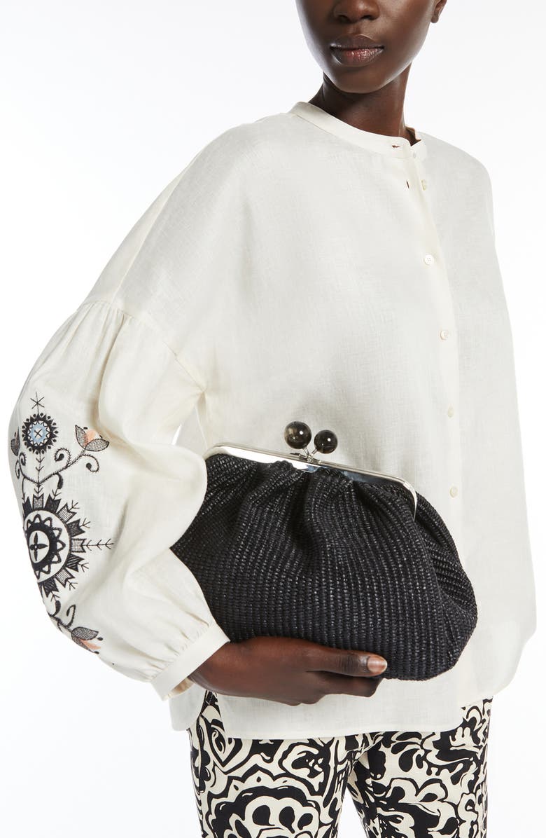 Weekend Max Mara Ilex Embroidered Linen Button-Up Shirt, Alternate, color, Ecru