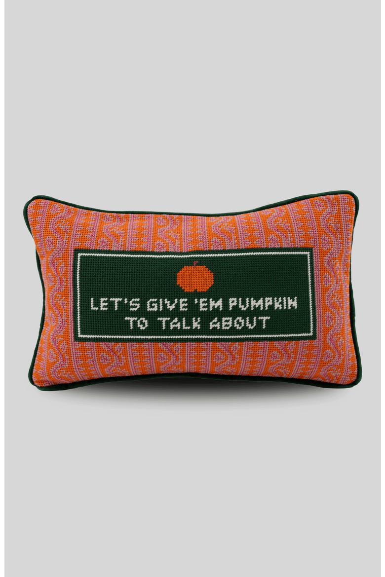 Pumpkin To Talk About Needlepoint Pillow, Main, color, Dark Green