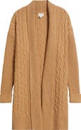 Caslon® Cable Longline Open Front Cardigan