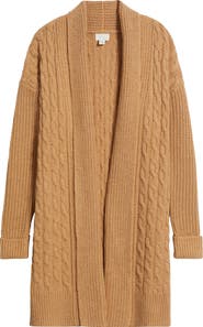 Caslon® Cable Longline Open Front Cardigan