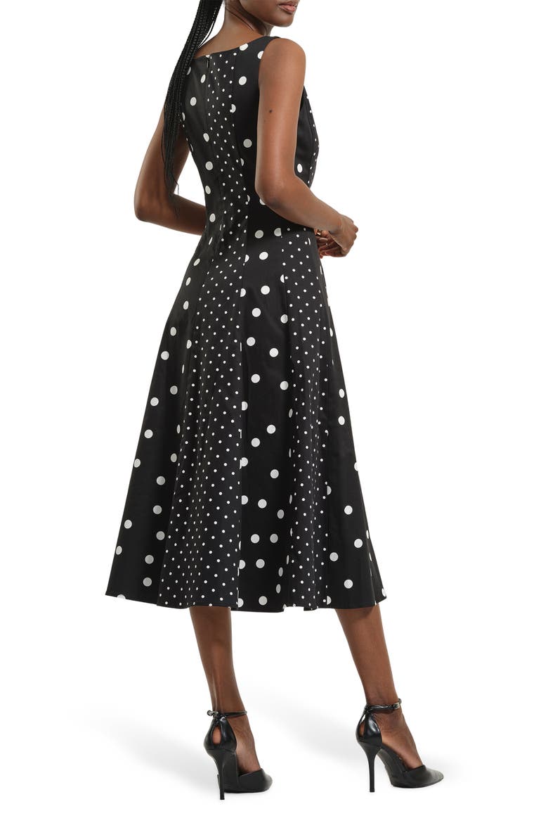 Seamed Stretch Cotton Midi Dress, Alternate, color, BLACK WHITE DOT