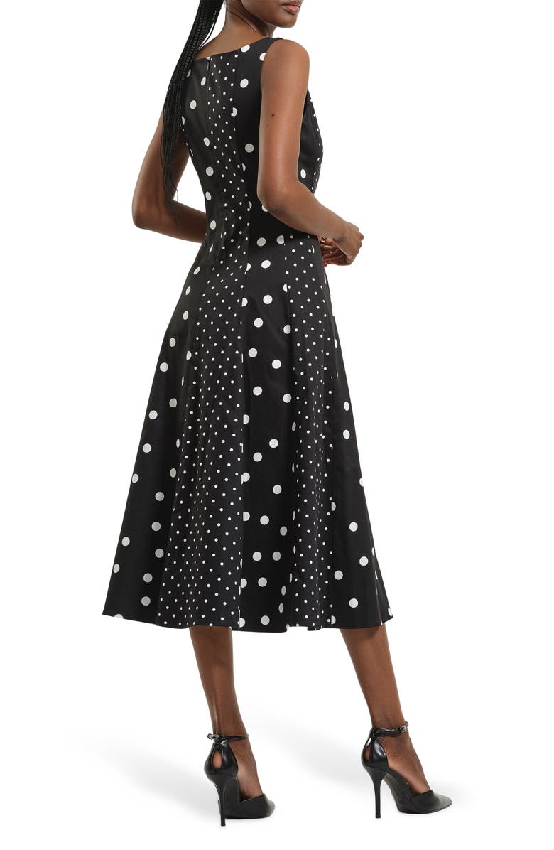 Isaac Mizrahi New York Seamed Stretch Cotton Midi Dress, Alternate, color, Black White Dot