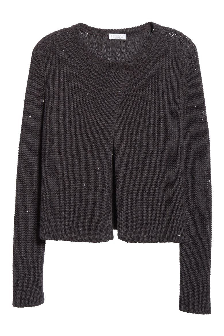 Sequin Rib Cardigan, Alternate, color, BLACK