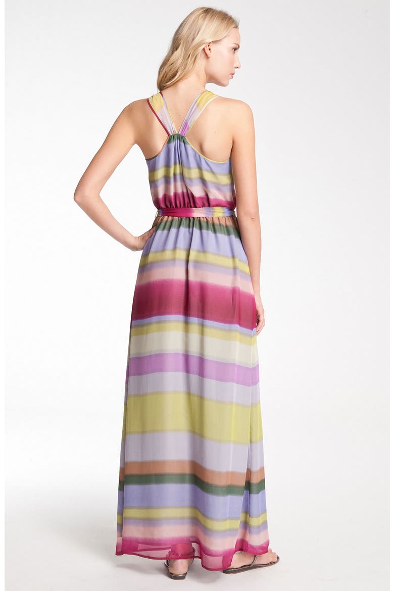 Stripe Tie Waist Silk Chiffon Maxi Dress, Alternate, color, RED/ PURPLE