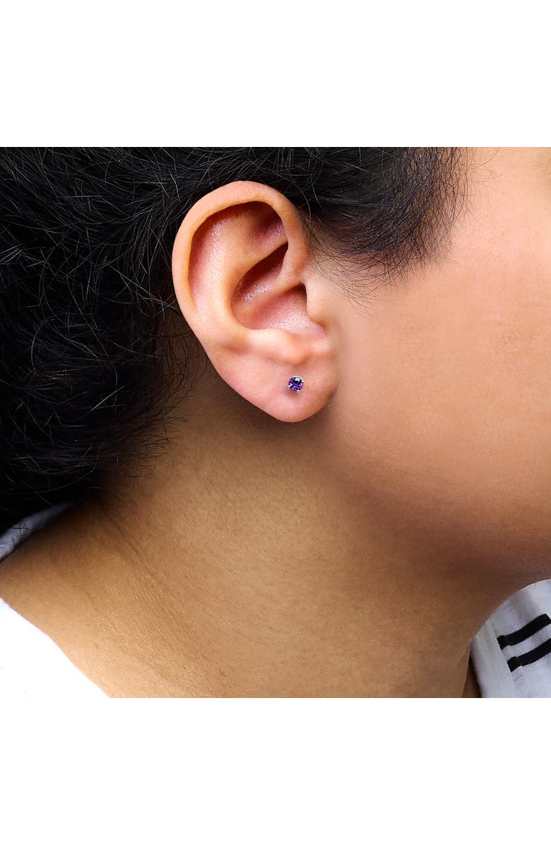 Haus of Brilliance .925 Sterling Silver 3.5 MM Created Birthstone Solitaire Stud Earrings, Alternate, color, Purple Amethyst