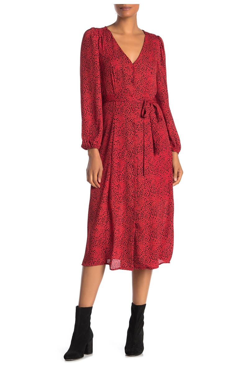 Bobeau Dotted Long Sleeve Midi Dress, Main, color,