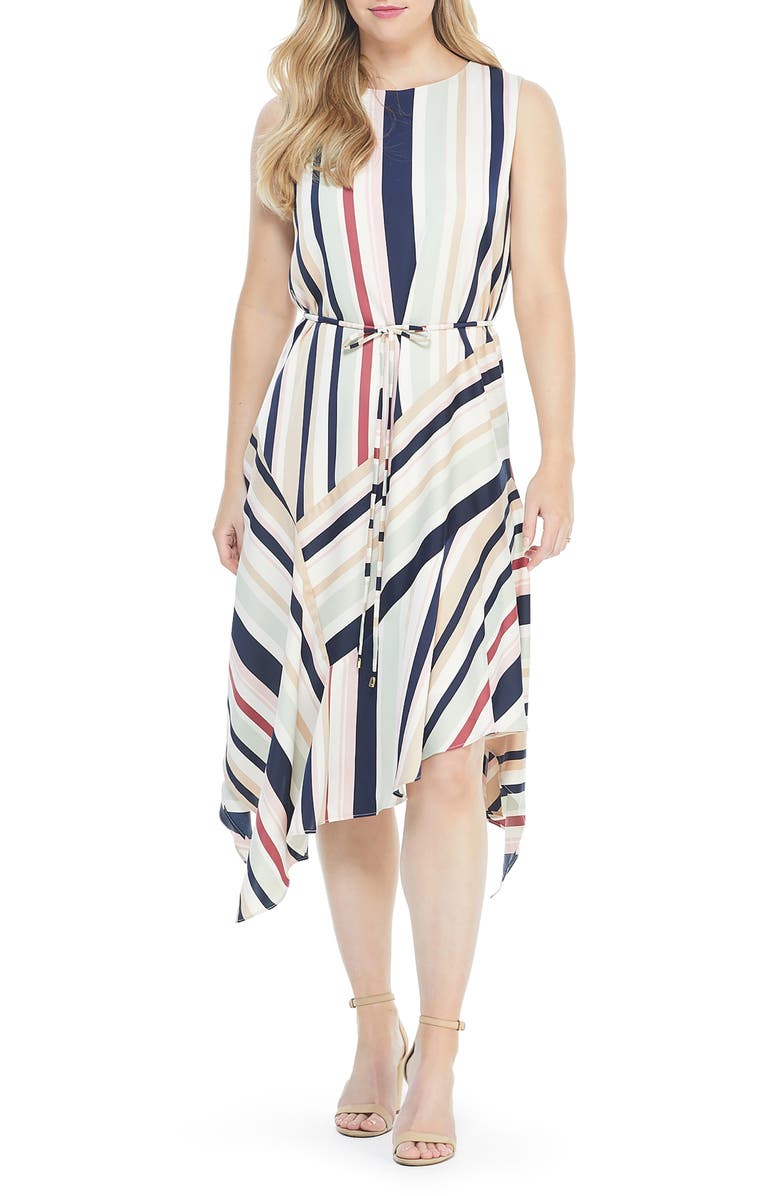 Maggy London Stripe Handkerchief Hem Satin Dress, Main, color, 