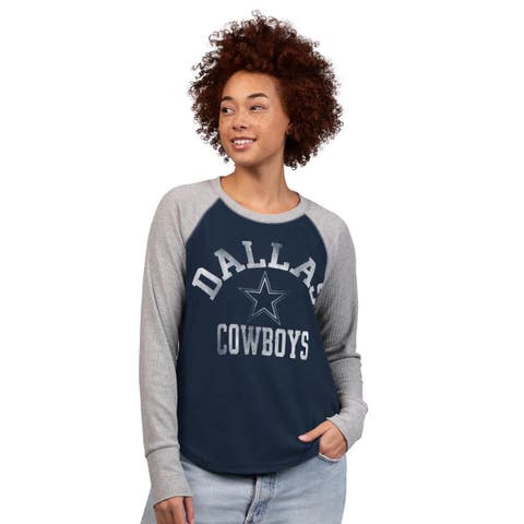 Women's G-III 4Her by Carl Banks Navy/Gray Dallas Cowboys Waffle Knit Raglan Long-Sleeve T-Shirt