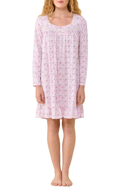 Lace Trim Long Sleeve Nightgown